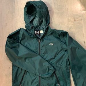 EUC north face green packable rain jacket XS S